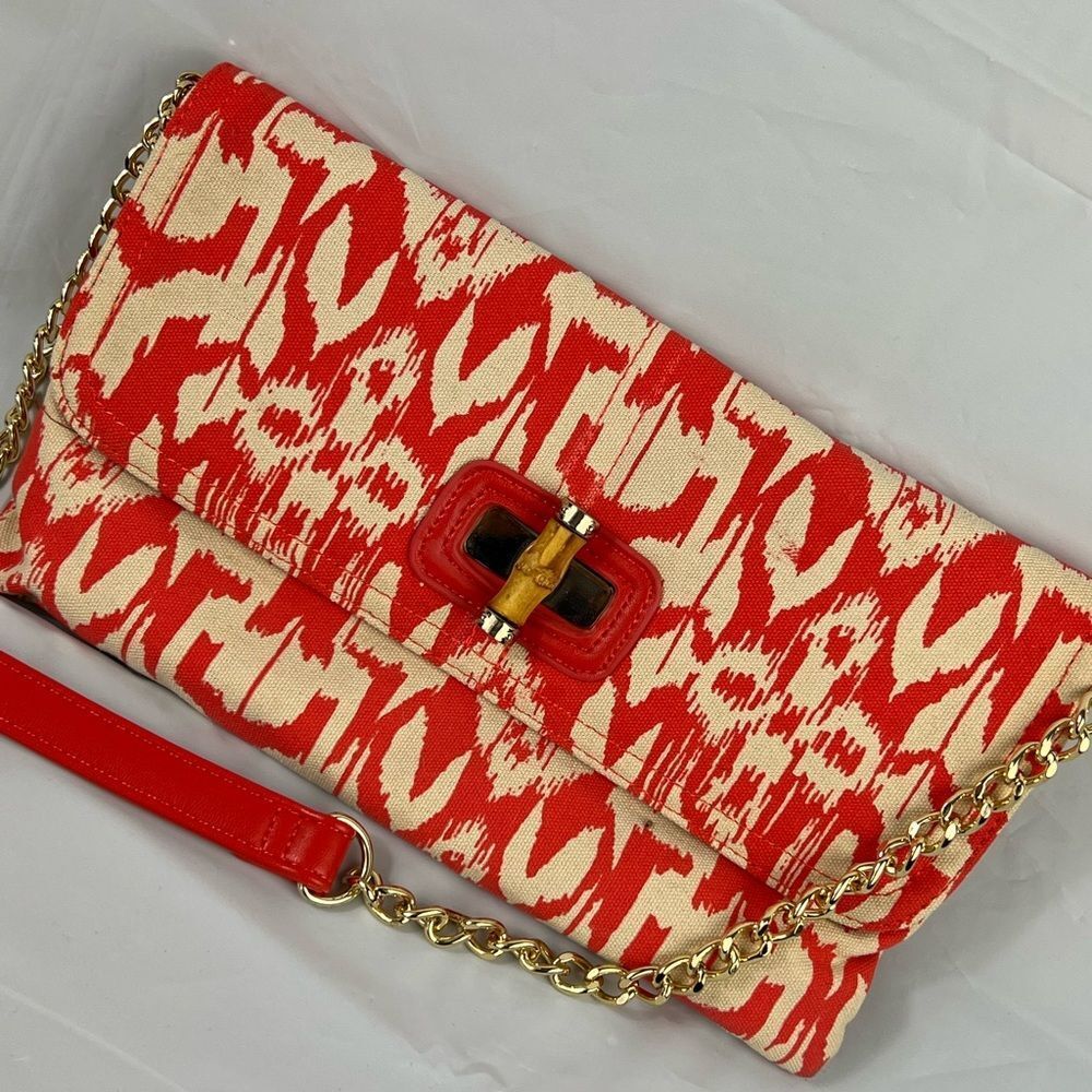 Chico’s orange/white chain flap bamboo turn lock clutch shoulder bag purse NEW - Picture 11 of 11